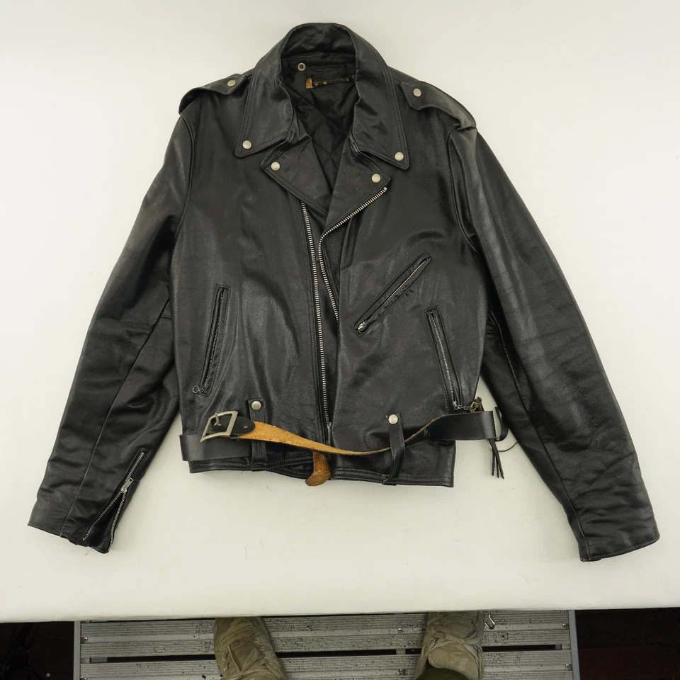 Chaqueta de cuero Harley Davidson 54 negra 3XL de colección hebilla de cinturón de motocicleta pesada Foto 1 de 4