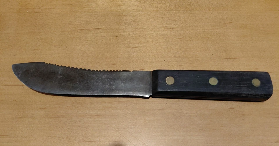 Vintage Sawback Combination Hunting Knife 10 Wood Handle, full tang - Image 1 of 4