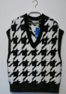 Adidas Originals  Houndstooth Fuzzy Knit Sweater Vichy Vest Black/White Size L - Image 1 of 4