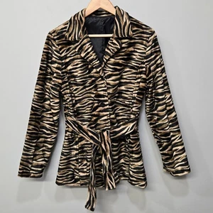 VTG 90s Louise Paris Faux Fur Jacket Coat Medium Reversible Tiger Print Unique - Picture 1 of 8