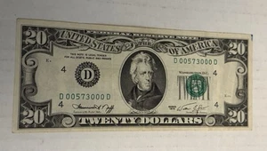 Vintage 1974 Twenty Dollar $20 Bill Federal Reserve Cleveland D Note Currency - Picture 1 of 6