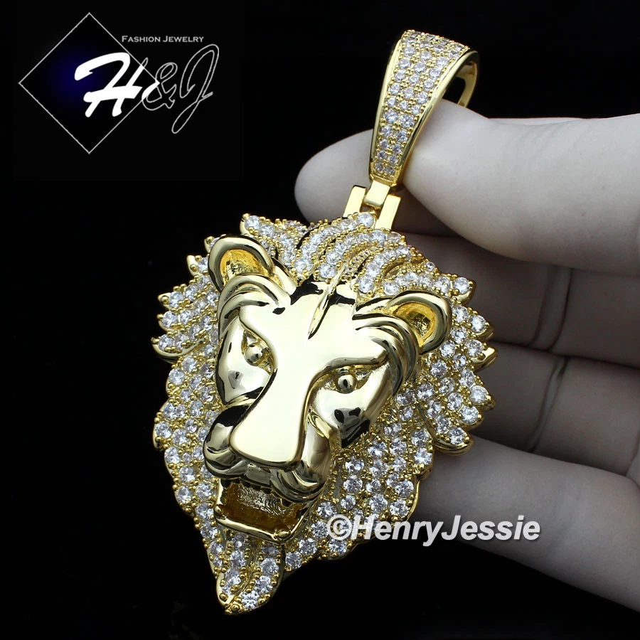 COLGANTE CABEZA REY LEÓN 3D CHAPADO EN ORO 14K ICY BLING CIRCONITA CÚBICA ORO/PLATA/NEGRO PARA HOMBRE*BP5 Foto 1 de 1