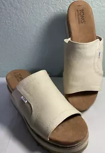 Toms Platform Sandals Size 9 Canvas Mule Raffia Rope Creme Oatmeal Never Worn - Picture 1 of 11