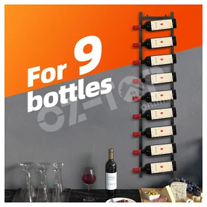 Wine Rack Wall Mounted 9 Bottle Storage Holder Metal Black Corner Hanging Shelf - Picture 1 of 8