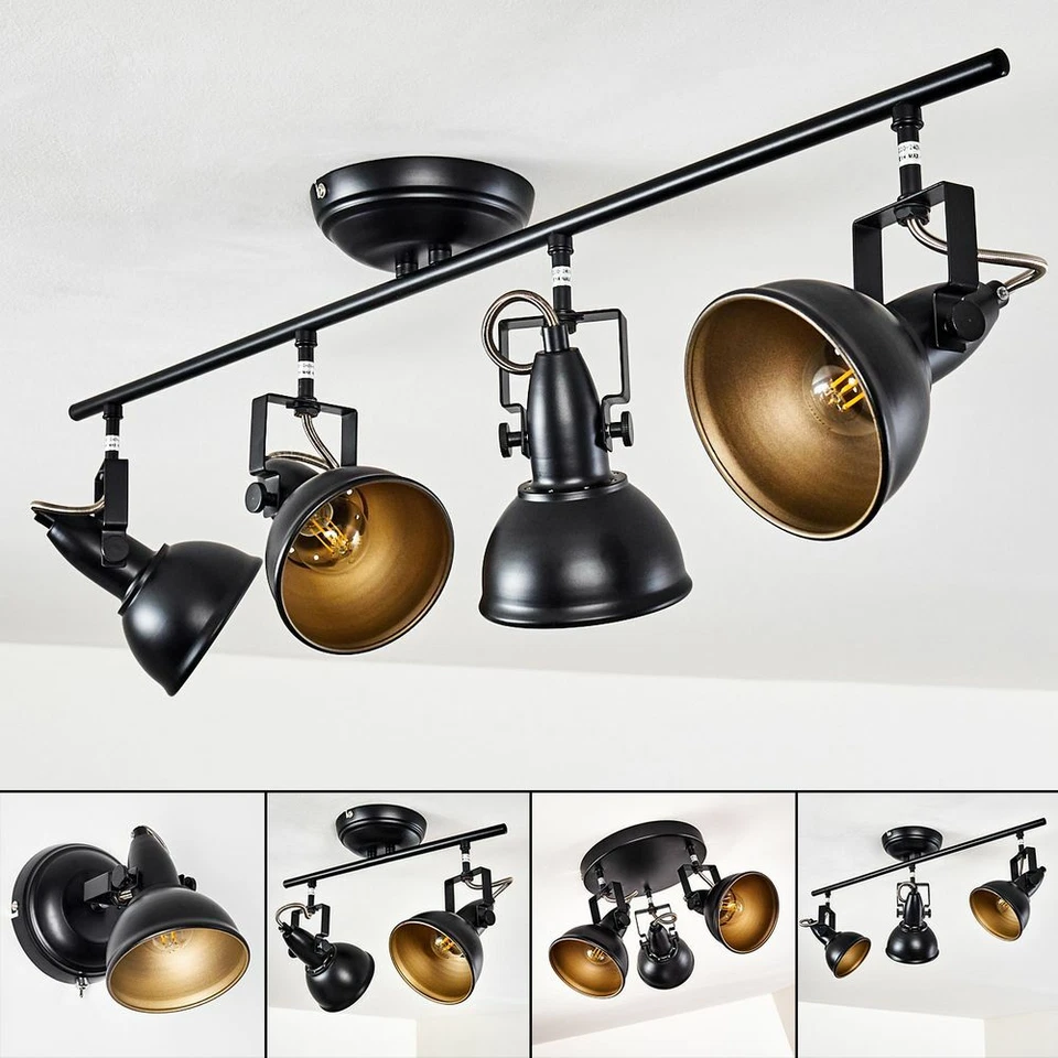 HOFSTEIN Decken Wand Leuchte Flur Strahler schwarz/gold Wohn Schlaf Zimmer Lampe Vintage