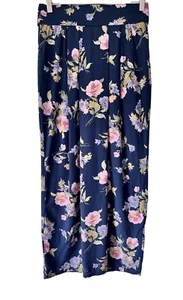 BNWT Vintage 90s Midi Skirt Size 8 10 Navy Floral Rose Straight Charlotte Halton - Picture 1 of 10