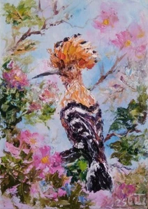 Quadro "Hoopoe". Olio su cartone. 5x7 inc. Fatto a mano. 2025. Senza cornice. - Foto 1 di 1