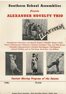 Circo Años 1940 Póster Volante ALEXANDER NOVEDAD TRÍO intérpretes de instrumentos musicales - Imagen 1 de 1
