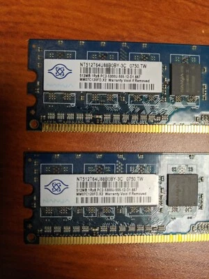 2 Nanya 512MB x 2 NT512T64U88BOBY-3C  1GB DDR2 - Image 1 of 4