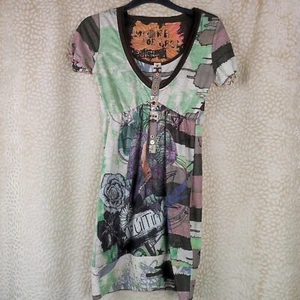 DESIGUAL Tunika Minikleid Mehrfarbig Größe Small Grafikdruck Knopf Neu mit Etikett - Bild 1 von 20