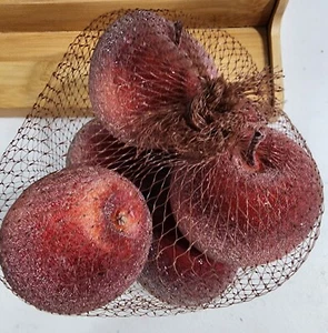 6 Realistic Faux Red Apples In Net Bag Lightly Beaded Sugar Crafts Home Decor - Picture 1 of 8