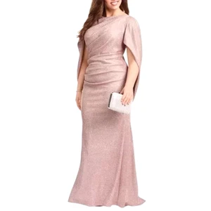 Betsy & Adam Women Dress Size 16W Pink Gold Galaxy Glitter Draped Gown - Picture 1 of 11