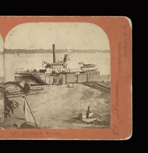1860 Stereoview Steamer Thomas E. Hulse at Fort Lee Landing New Jersey D. Barnum - Picture 1 of 2
