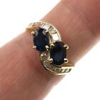14k Solid Yellow Gold Natural Blue Sapphire And Diamond Ring Size 7