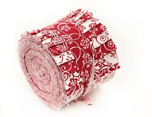 2.5 inch New Red & White Basics Jelly Roll  cotton fabric quilting strips 16 pcs