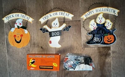 Lote De Colección Halloween Letrero Puerta Placa Colgante Pared Madera y Metal Calabaza y Fantasma Foto 1 de 4