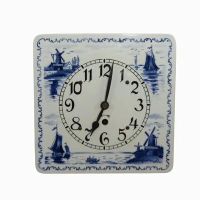 Reloj de pared de cerámica azul y blanco ESTILO DELFT diseño molino de viento - tiene problemas Foto 1 de 4