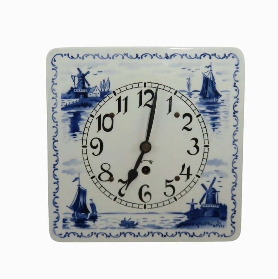 DELFT-STYLE Blue and White Ceramic Wall Clock Windmill Design - has issues - Image 1 of 4