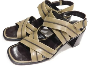 Bally Size 7 Olive Green Leather Criss Cross Woman Sandal Shoe Made in Italy - Picture 1 of 12