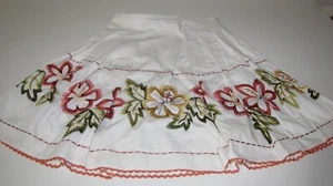 VTG Y2K  pleated Knee Skirt  Embroiderd-flowers 100% Cotton Sunny Leigh White 8 - Picture 1 of 7