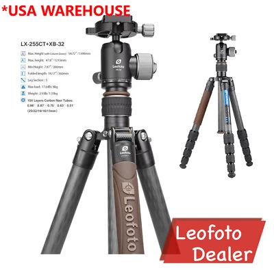 Leofoto LX-255CT + XB-32 Reversible Travel Tripod with Ball Head - Image 1 of 4