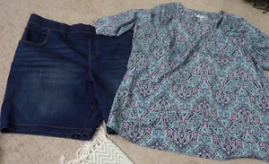 REDUCED Lot of 2 Terra & Sky Size 4X Stretch Denim Shorts/Croft & Barrow 3X Top - Picture 1 of 13