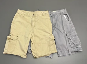 Lot 2 Boy's Cargo Shorts Size 16 Youth Pockets Adjustable Waist School Uniform - Picture 1 of 12