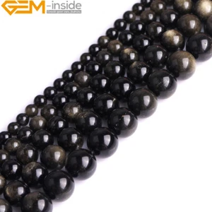 Cuentas sueltas redondas de piedras preciosas de obsidiana dorada natural de 8 mm para hacer joyas de 15" - Imagen 1 de 42