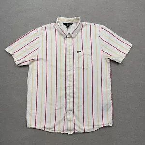 Volcom Mens Shirt White Medium Button Down Short Sleeve Collar Camp Stripe Adult - Picture 1 of 8