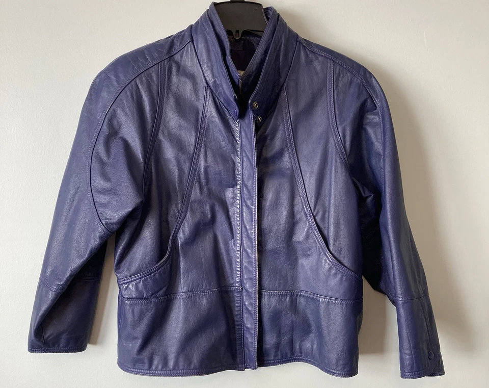 Chaqueta de Cuero Wilsons Mujer Grande Púrpura Berenjena De Colección Cremallera Completa Festival SIN CINTURÓN Foto 1 de 4