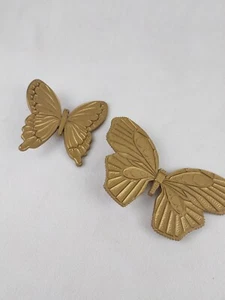 2 Vintage 1971 Homco Gold Plastic Wall Hanging Butterflies 7291 Syroco - Picture 1 of 12