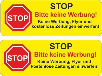 SKINS4U 2x Briefkasten Aufkleber Bitte KEINE WERBUNG Wetterfest UV Beständig STOP gelb