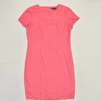 Vestido recto Brooks Brothers para mujer manga corta geométrico algodón rosa talla 10P Foto 1 de 4