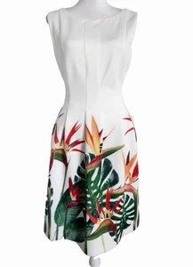 Vestido para mujer Calvin Klein sin mangas estampado tropical talla 12 plisado bolsillo lateral - Imagen 1 de 11