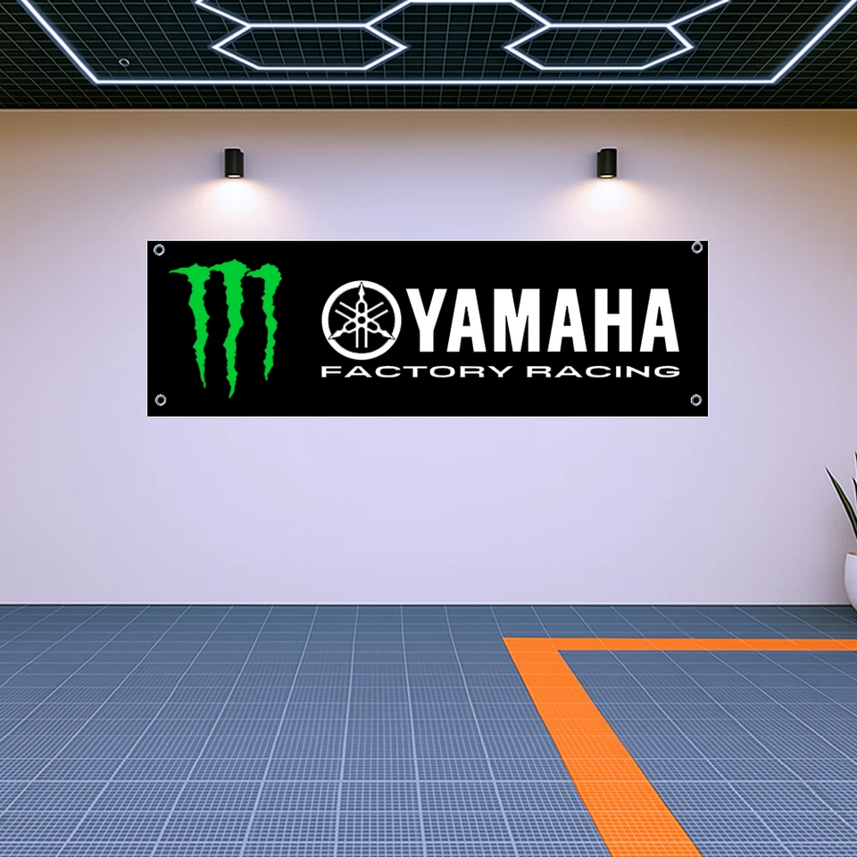 Decoration Yamaha Energy Drink Black Banner 71x24in Garage Wall Decors Fans Gift - Image 1 of 1