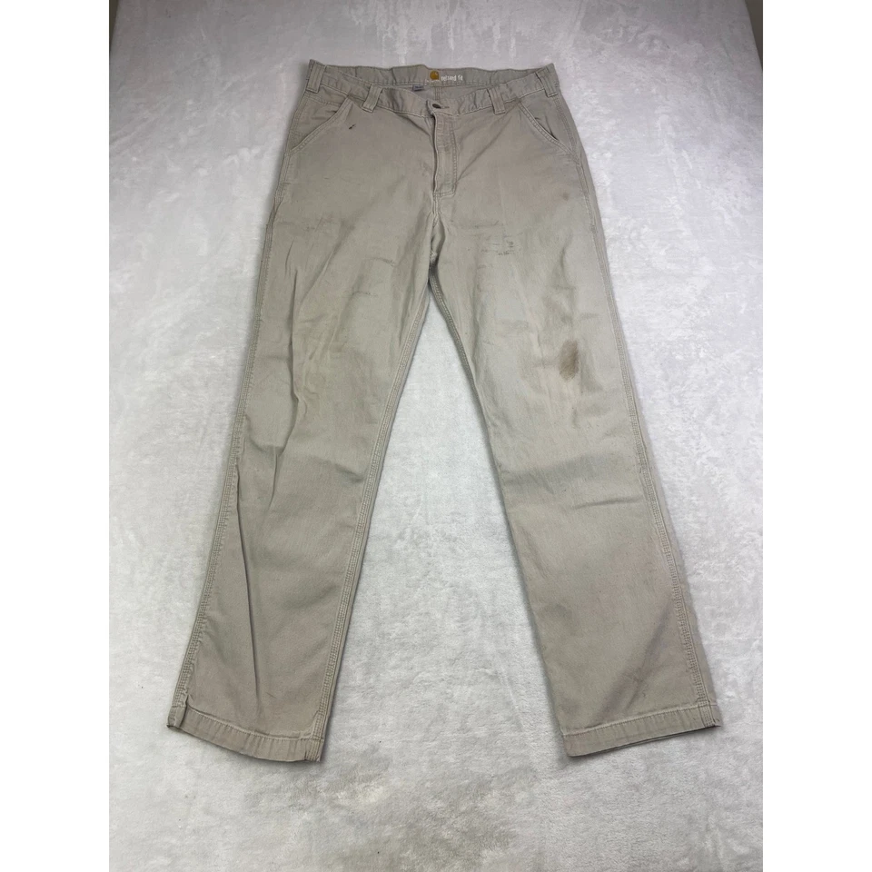 Carhartt Mens Relaxed Fit Canvas Work Pants Beige Size 38x32 Distressed - Image 1 of 4