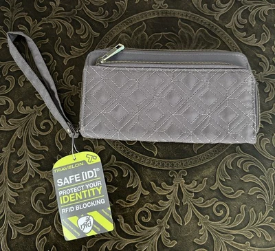 Travelon Safe ID RFID Bloqueo Acolchado Gris Cremallera Billetera Muñequera Nuevo con Etiquetas Foto 1 de 4