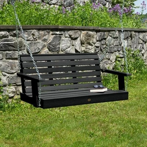 Highwood Porch Swing 51.5"W 2-Seater Weather-Resistant Recycled-Plastic Black - Picture 1 of 5