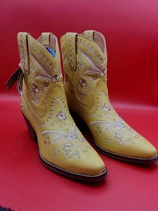 Dingo Women's Marigold/Yellow Embroidered Cowboy Boots New In Box Size 9 - Picture 1 of 8