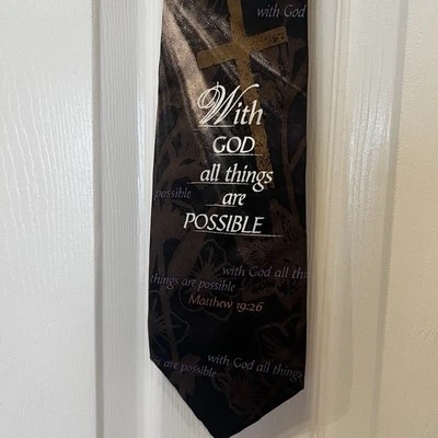 Corbata Cristiana Versículo Mateo 19:26 "Con Dios" 100% Seda Águilas Alas 58x3.75 Foto 1 de 4