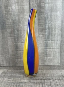 Mundgeblasen Murano? Glas Vase Vintage blau gelb orange 13" hoch - Bild 1 von 9