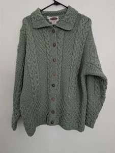 Sweaters Of Ireland Cardigan Cable Fisherman Green Wool Collar Button ExLarge - Bild 1 von 9