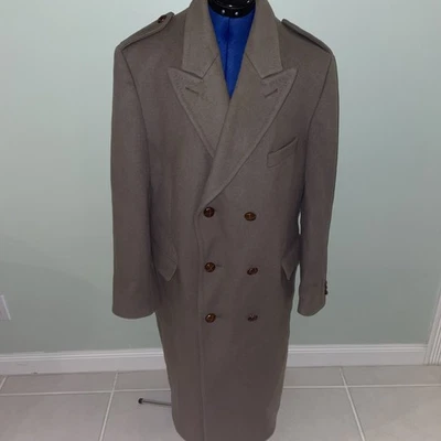 Moorhouse & Brook Men's Pure Wool England Made Vtg Flannel Trench Coat Tan Brown - Image 1 of 4