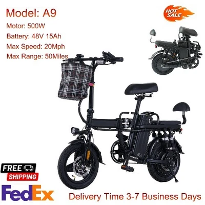 2 Seater Electric Bike, 500W 14" Mini Folding Ebike, 48V 15AH Removable Battery - Image 1 of 4