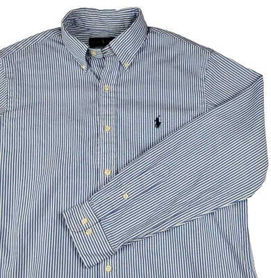 Ralph Lauren Button Down Oxford Shirt Mens Sz M 15 1/2 32-33 Blue White Stripes - Image 1 of 4