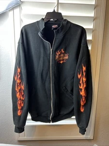 Chaqueta Harley Davidson Para Hombre Negra Motocicleta Motociclista Llamas Cremallera Completa EE. UU. Zion Leer - Imagen 1 de 14