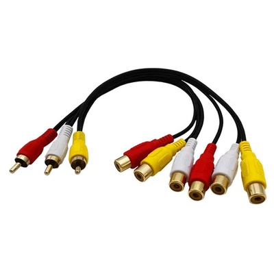 3 RCA Male Jack to 6 RCA Female Audio Video Av Adapter Cable For DVD CD Player - Image 1 of 4