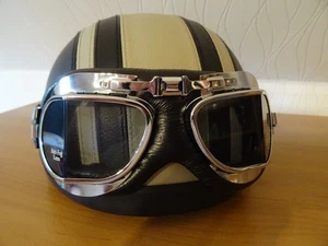 Retro Motorradhelm halbschale mit Fliegerbrille Oldtimer Stil NEU - Bild 1 von 4