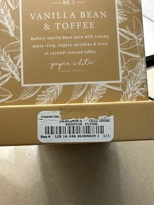 Paper White Candle Company No. 1 Vanilla Bean & Toffee Boxed Candle New in box - Image 1 of 4
