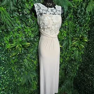 VAVAVOOM Dress Women Small Beige Floral Lace Sequin Gown Sleeveless 1583 - Picture 1 of 13